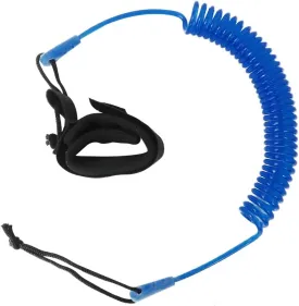 10FT Powerful Coiled SUP Leash with 5mm Urethane Cord, Surfboard Leash Sup Leg Rope Strap Stand Up Paddleboard Leash - Blue