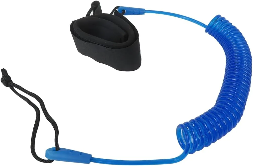 10FT Powerful Coiled SUP Leash with 5mm Urethane Cord, Surfboard Leash Sup Leg Rope Strap Stand Up Paddleboard Leash - Blue