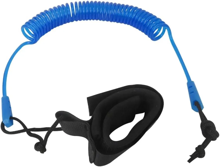 10FT Powerful Coiled SUP Leash with 5mm Urethane Cord, Surfboard Leash Sup Leg Rope Strap Stand Up Paddleboard Leash - Blue