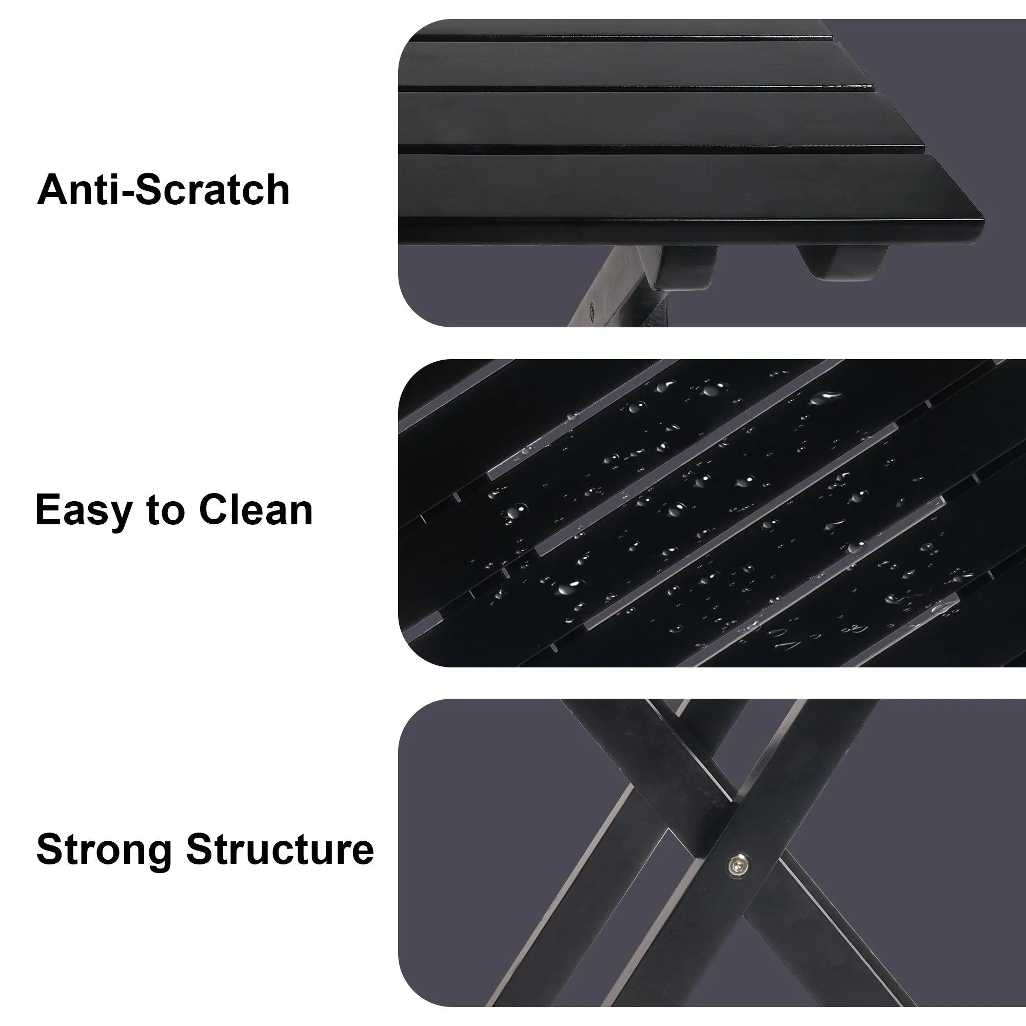 13.7" Square Outdoor Patio Folding Side Table Wood Portable End Table, Black