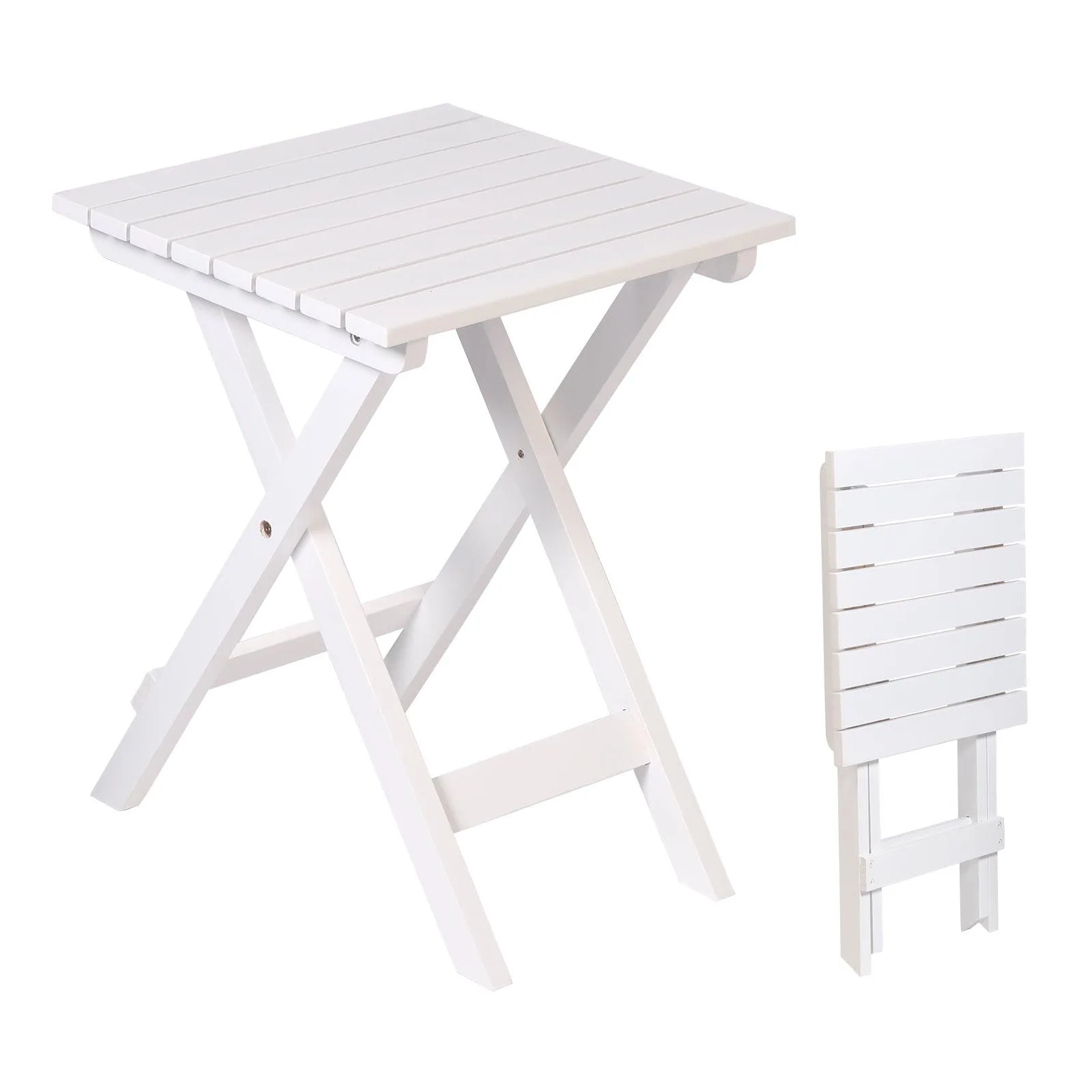 13.7" Square Outdoor Patio Folding Side Table Wood Portable End Table, White