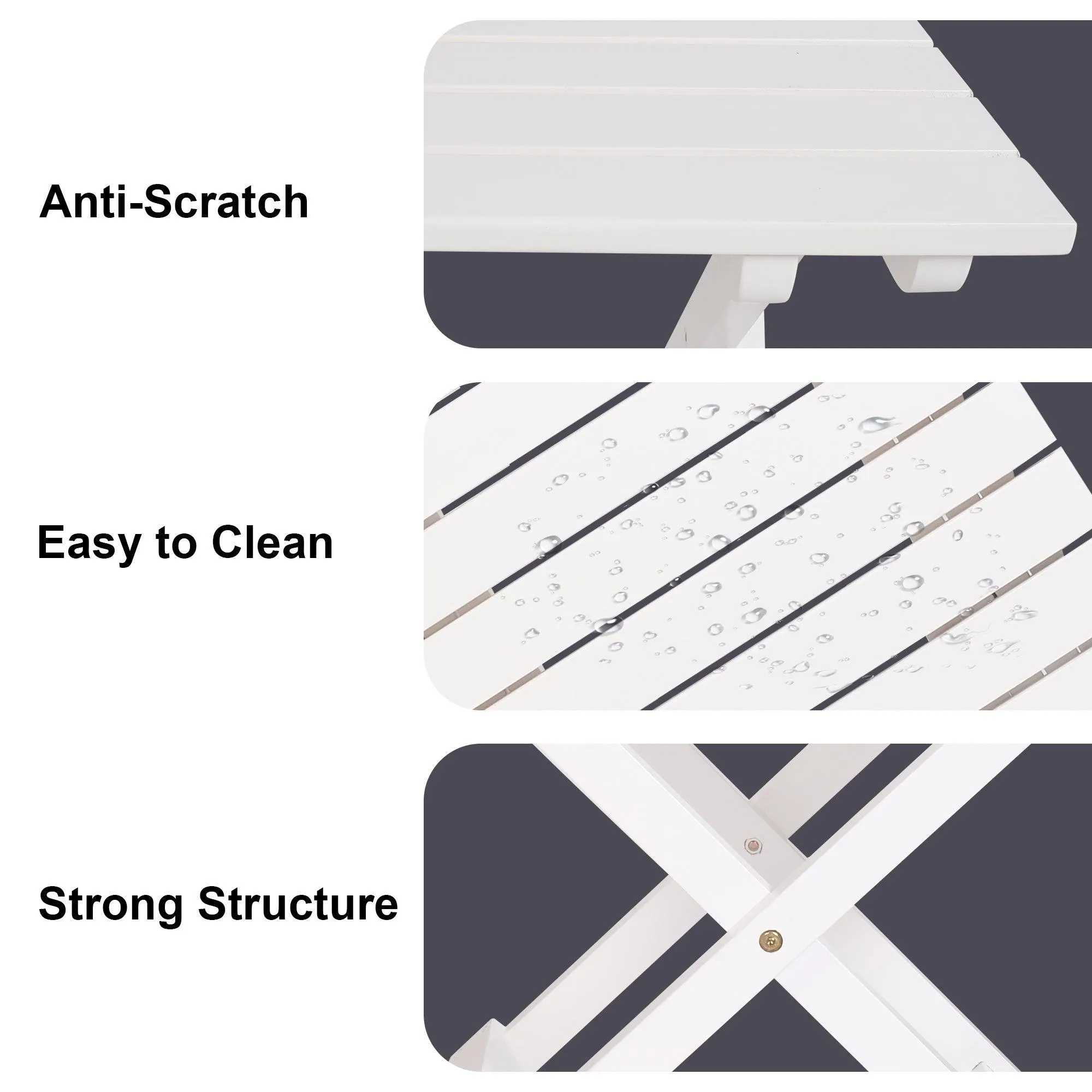13.7" Square Outdoor Patio Folding Side Table Wood Portable End Table, White