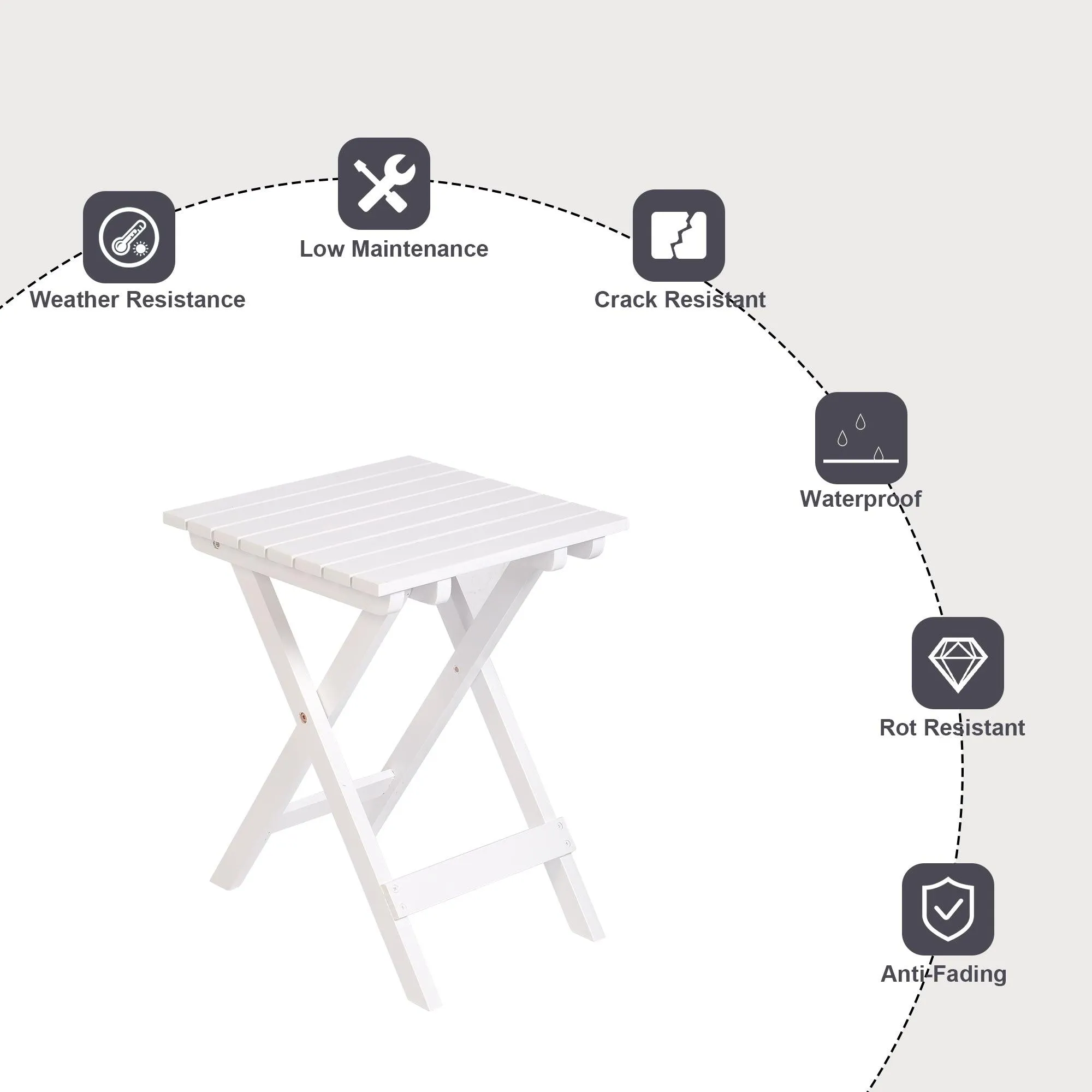 13.7" Square Outdoor Patio Folding Side Table Wood Portable End Table, White