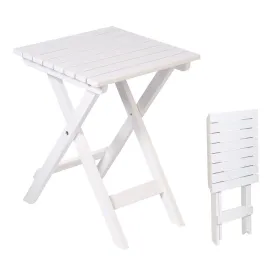13.7" Square Outdoor Patio Folding Side Table Wood Portable End Table, White