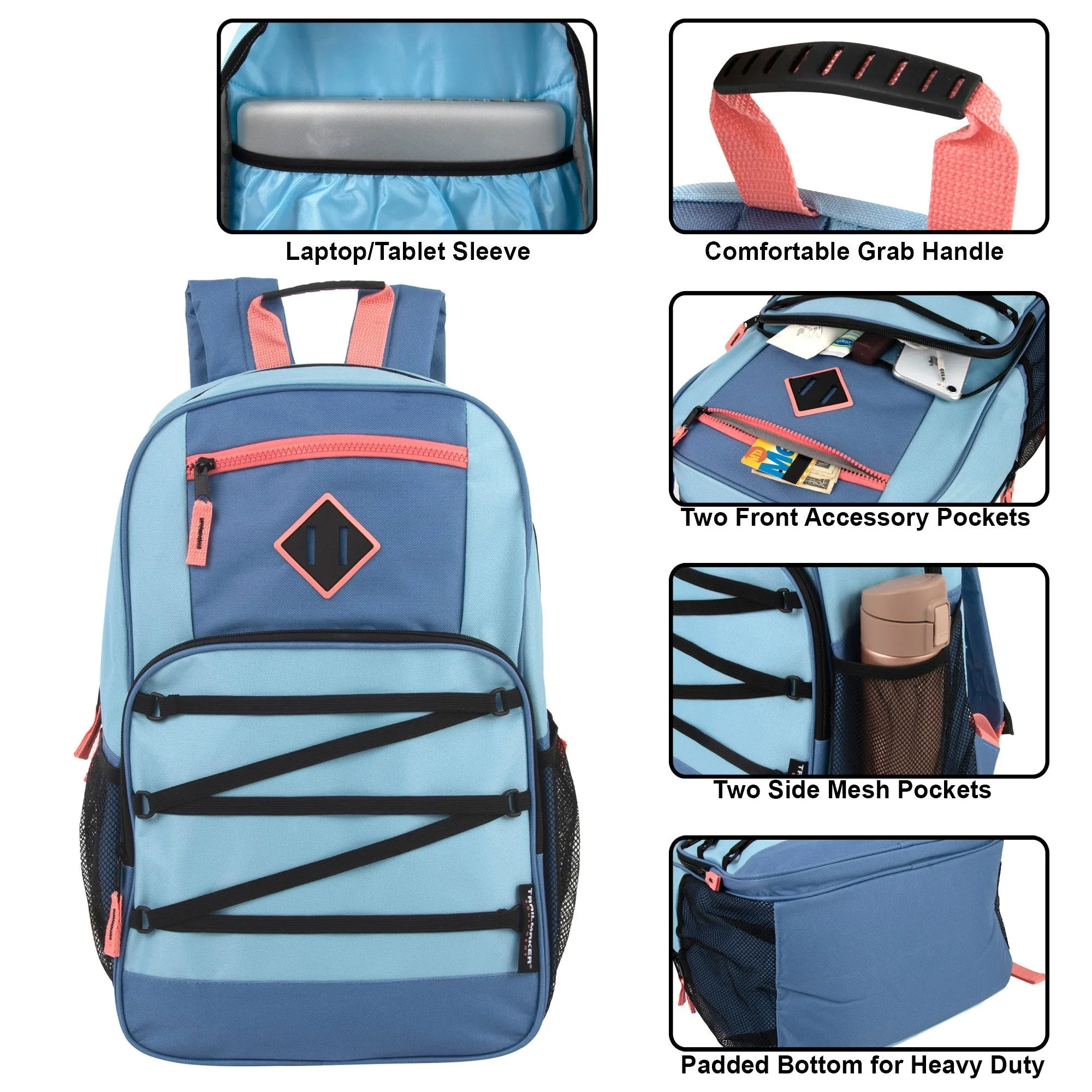 19 Inch Dome Bungee Backpack with Laptop Section - 3 Girls Colors