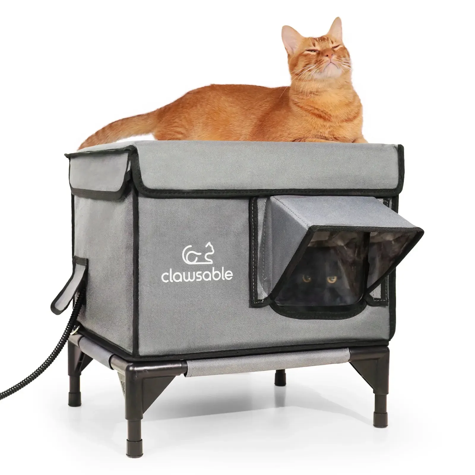 2-Door Lift-Top Elevated Heated Outdoor Cat House Small