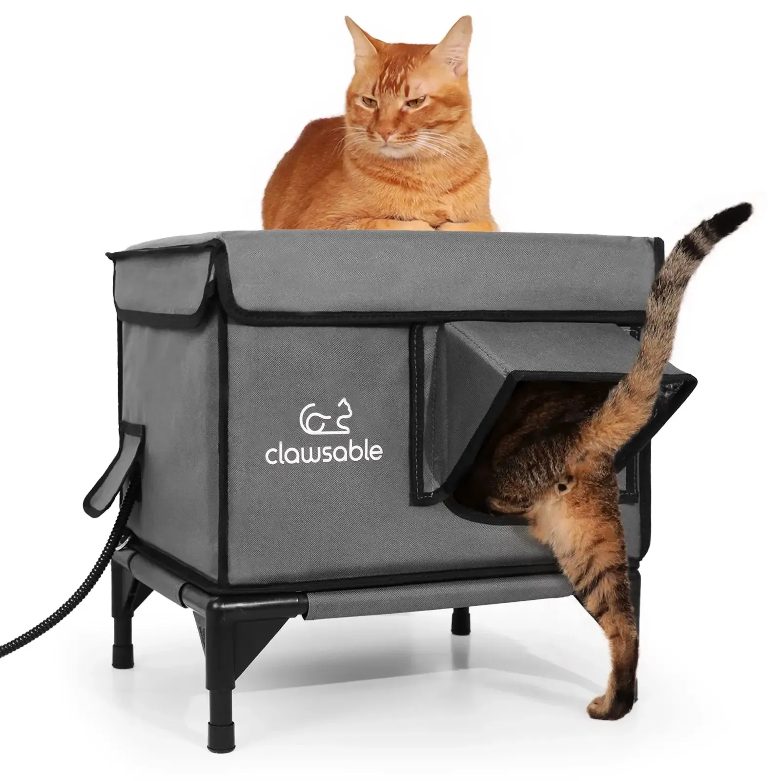 2-Door Lift-Top Elevated Heated Outdoor Cat House Small