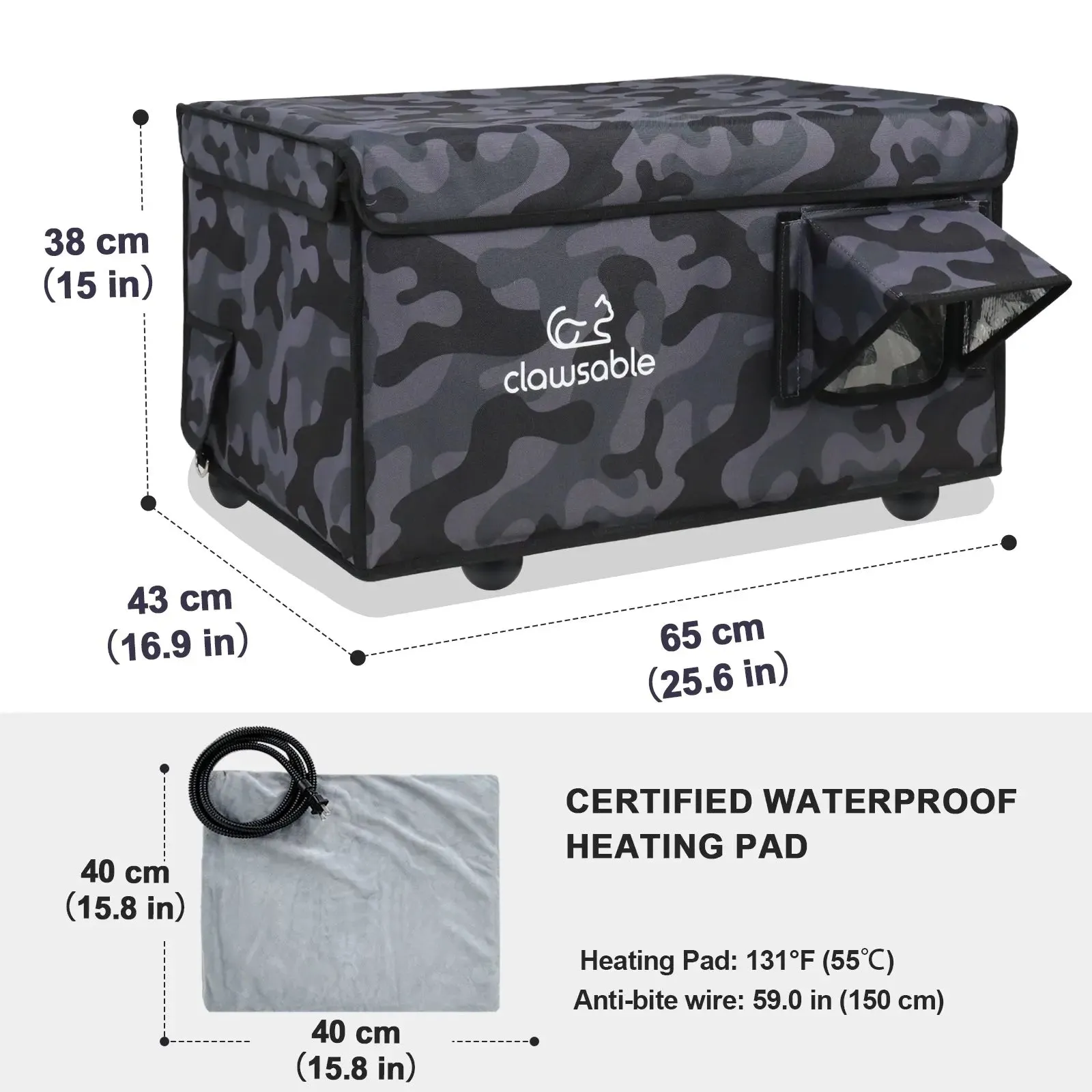 2-Door Lift-Top Heated Outdoor Cat House Large
