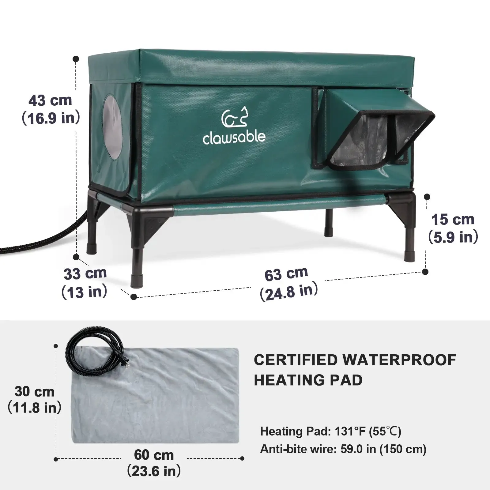 2-Door Portable Elevated Heated Outdoor Cat House Large