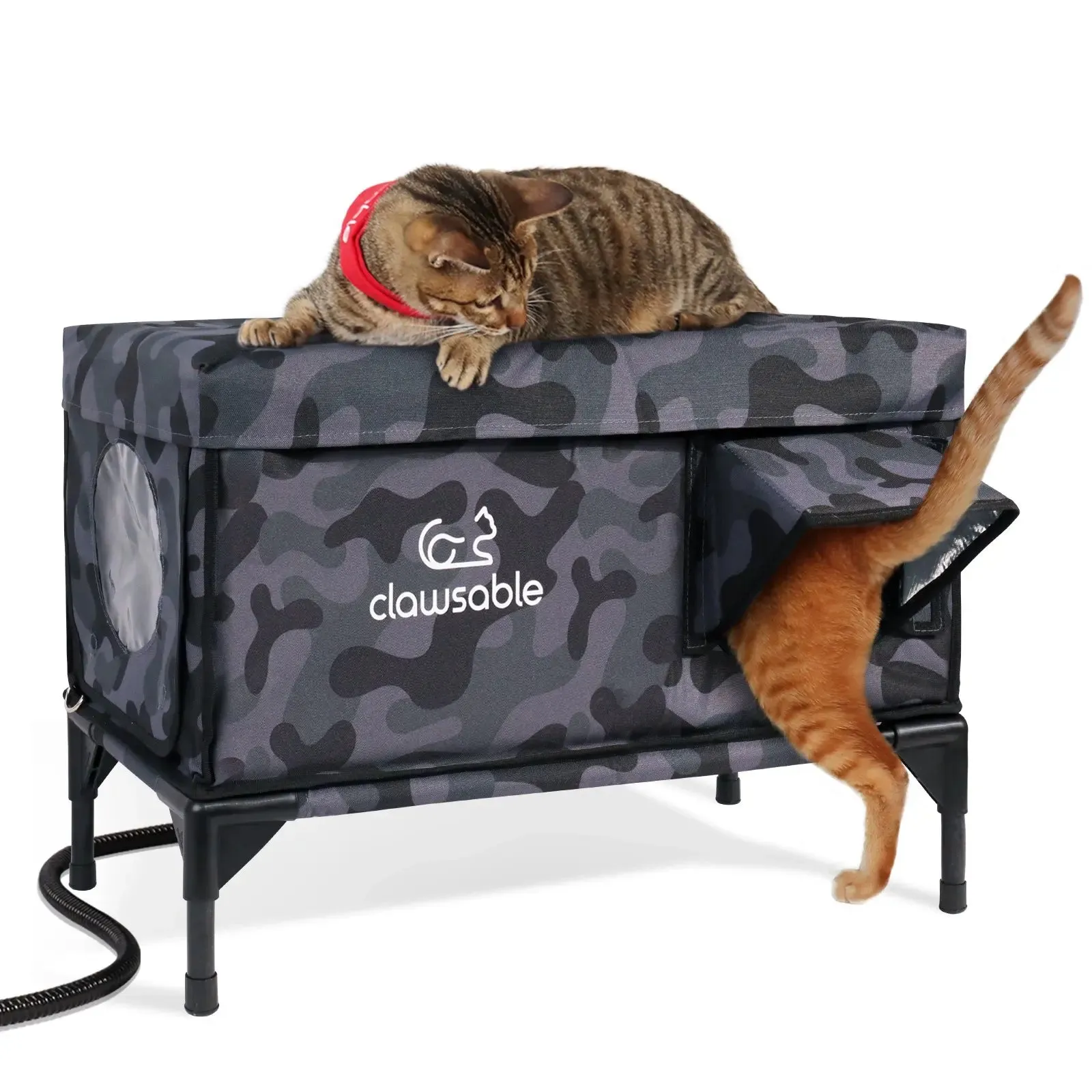 2-Door Portable Elevated Heated Outdoor Cat House Large