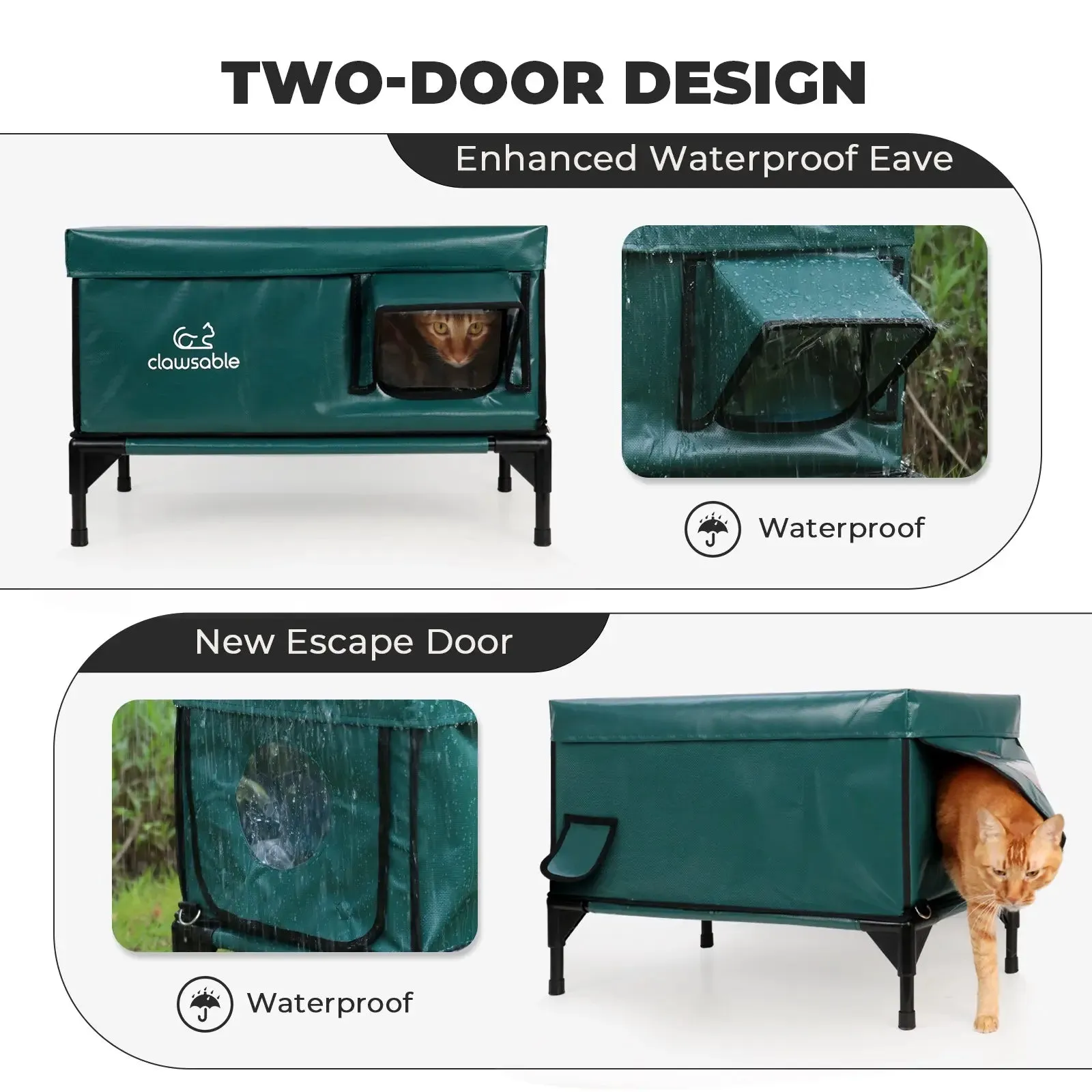 2-Door Portable Elevated Heated Outdoor Cat House Large