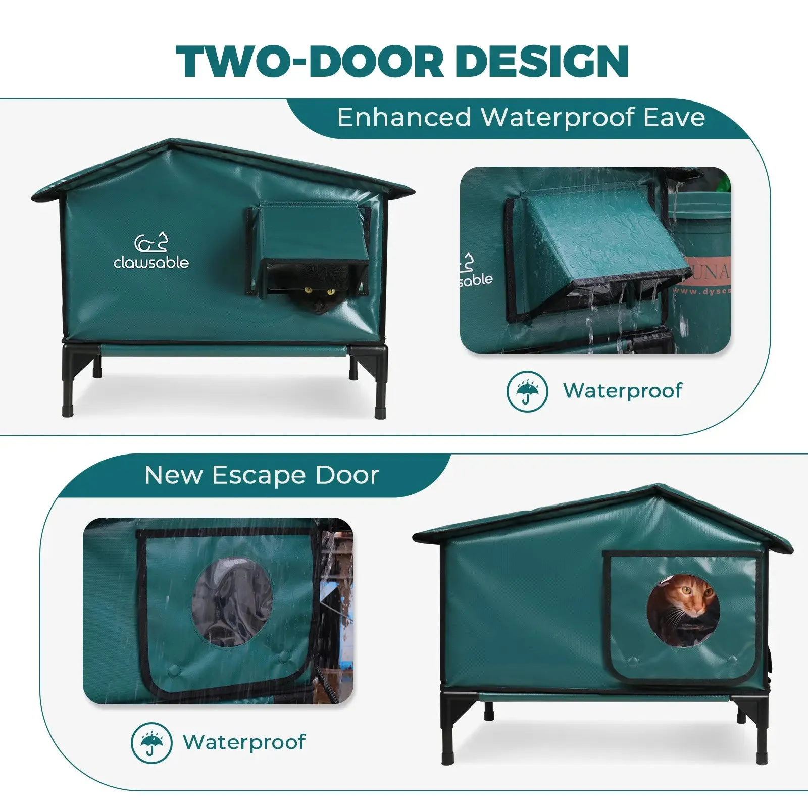 2-Door Premium Roof Elevated Heated Outdoor Cat House Large