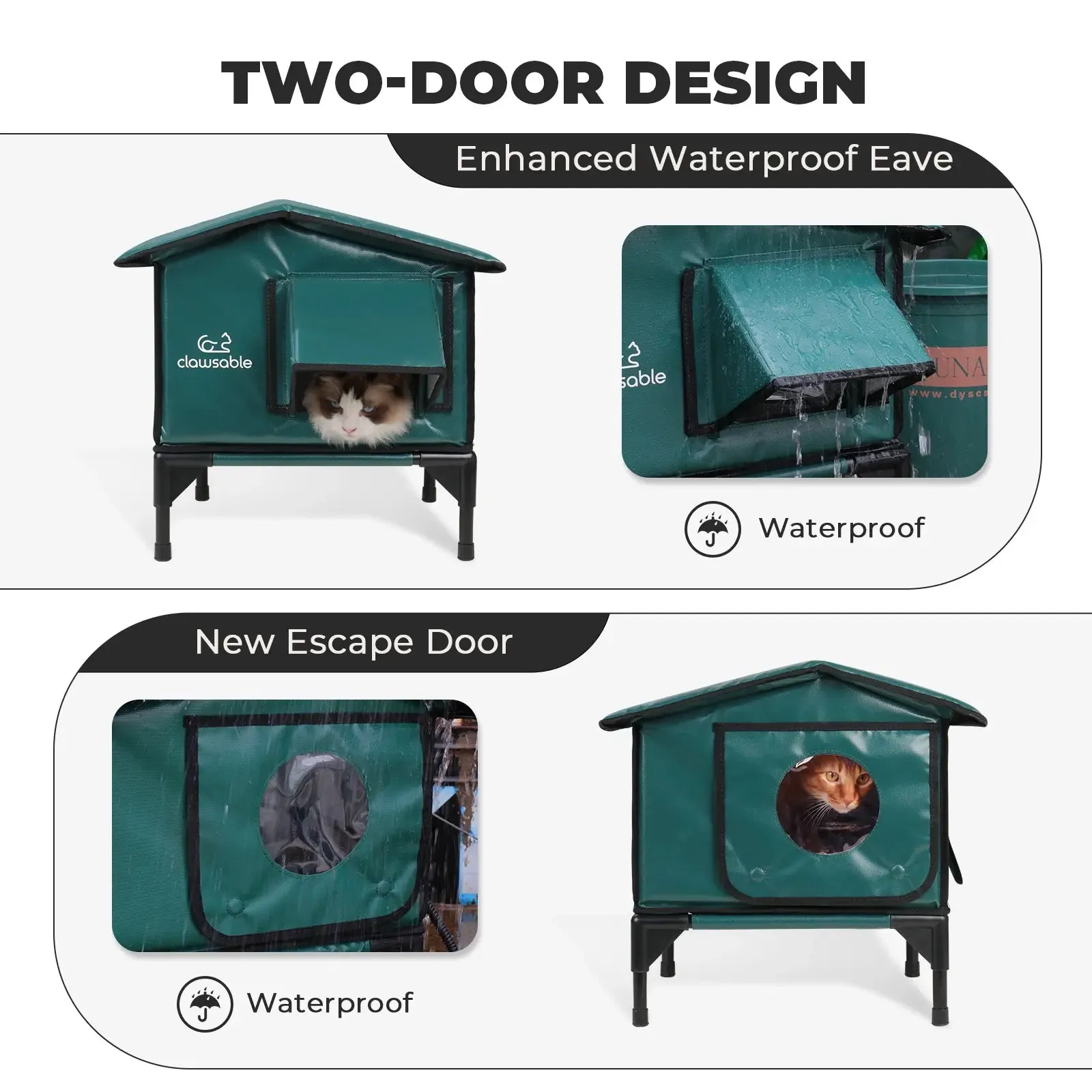 2-Door Premium Roof Elevated Heated Outdoor Cat House Small