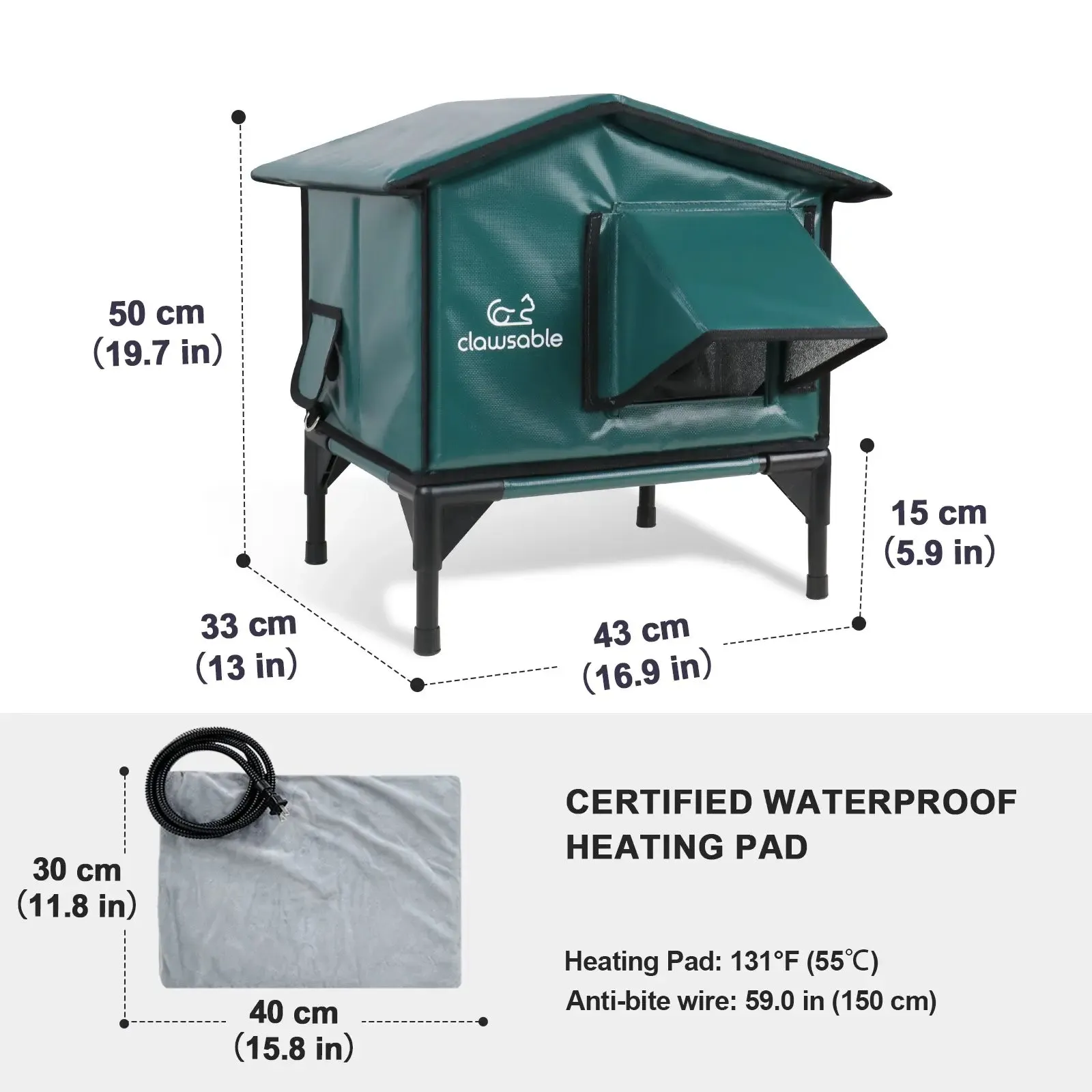 2-Door Premium Roof Elevated Heated Outdoor Cat House Small