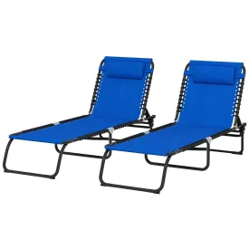 2-Piece Folding Sun Lounger Beach Chaise Chair Garden Cot Camping Recliner with 4 Position Adjustable Blue