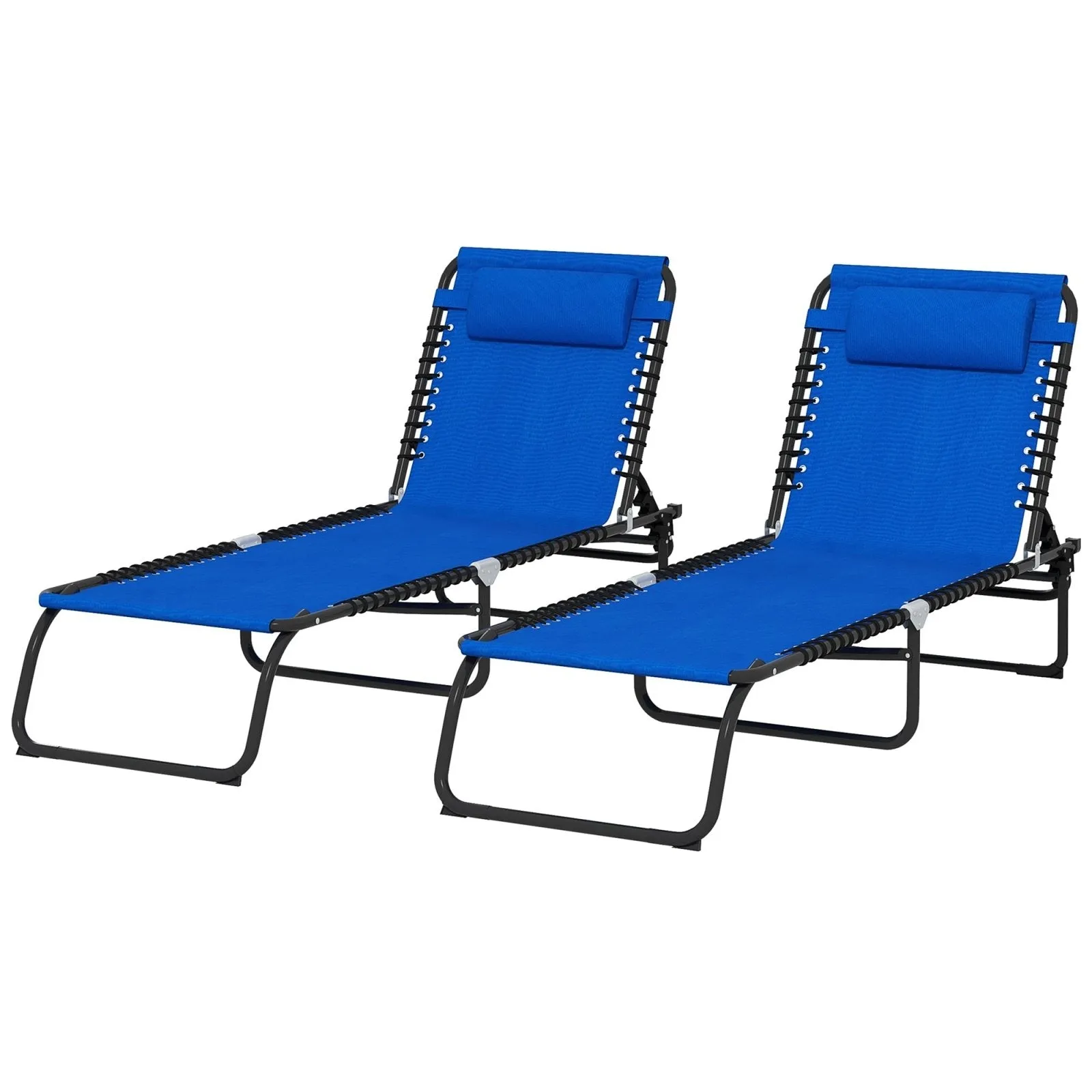 2-Piece Folding Sun Lounger Beach Chaise Chair Garden Cot Camping Recliner with 4 Position Adjustable Blue