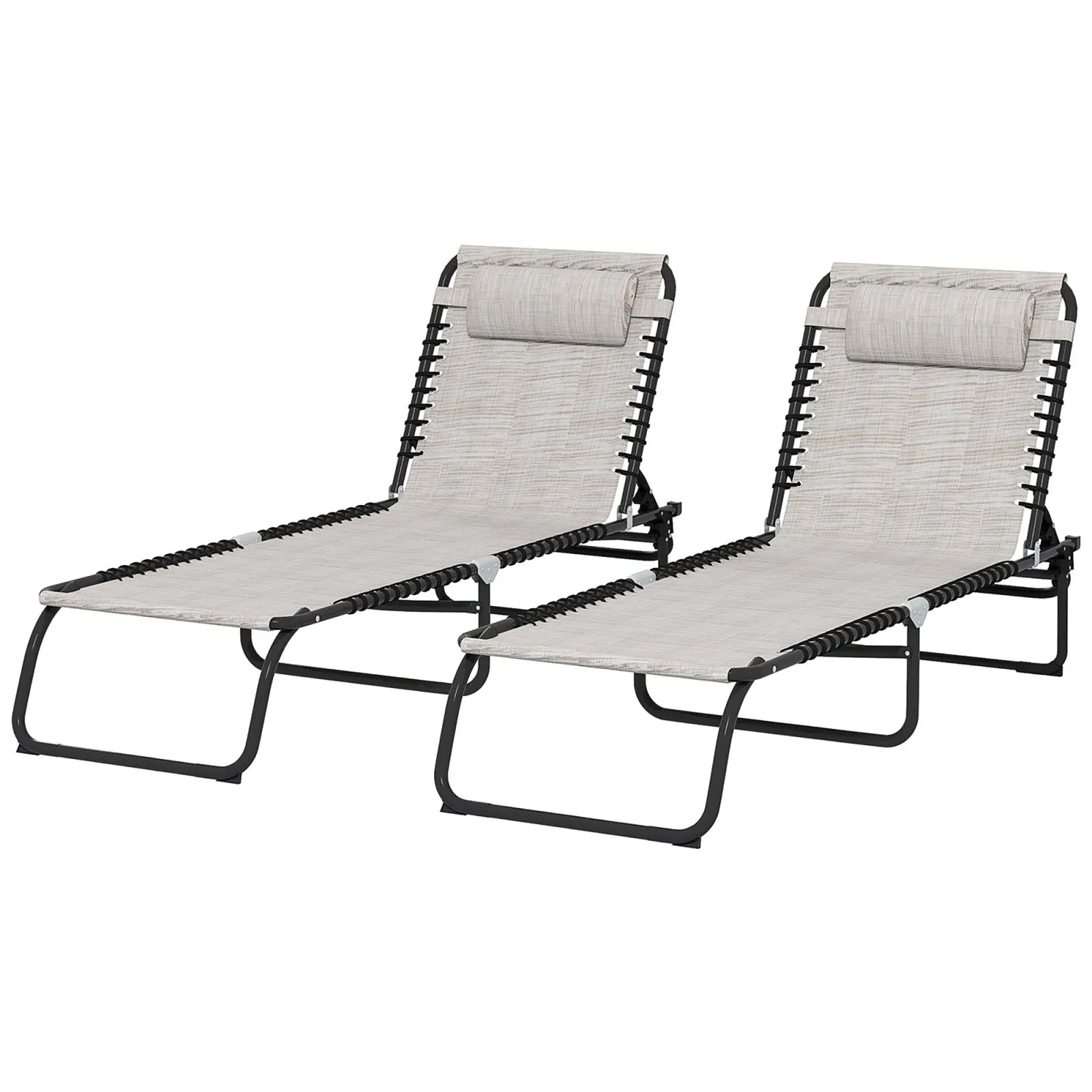 2-Piece Folding Sun Lounger Beach Chaise Chair Garden Cot Camping Recliner with 4 Position Adjustable Cream White