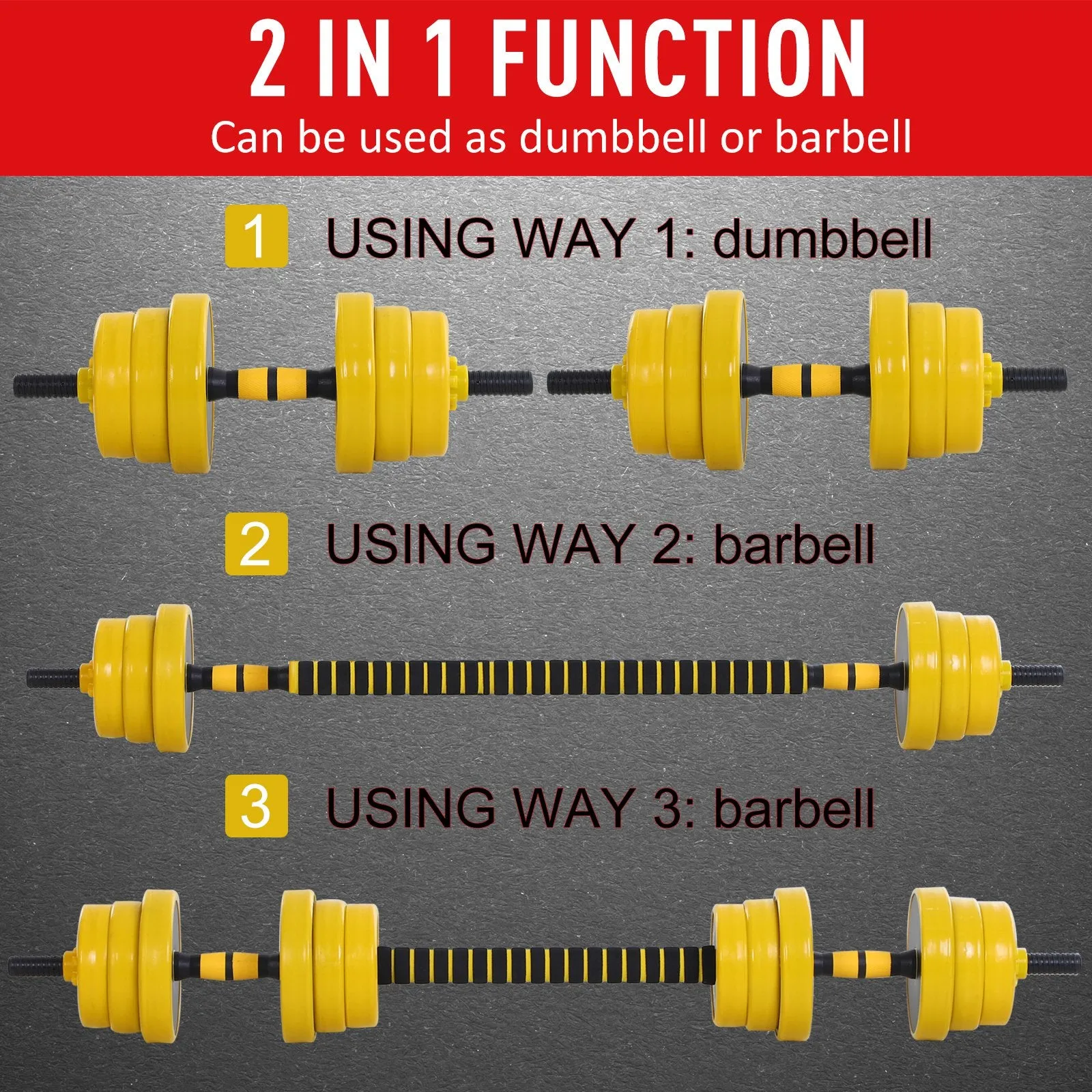 30KG Dumbbell & Barbell Adjustable Set Plate Bar Clamp Rod Home Gym Sports Area Exercise Ergonomic