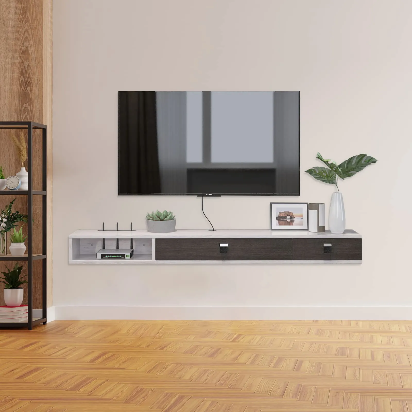 70" Dueta Floating TV Stand, Greyish White
