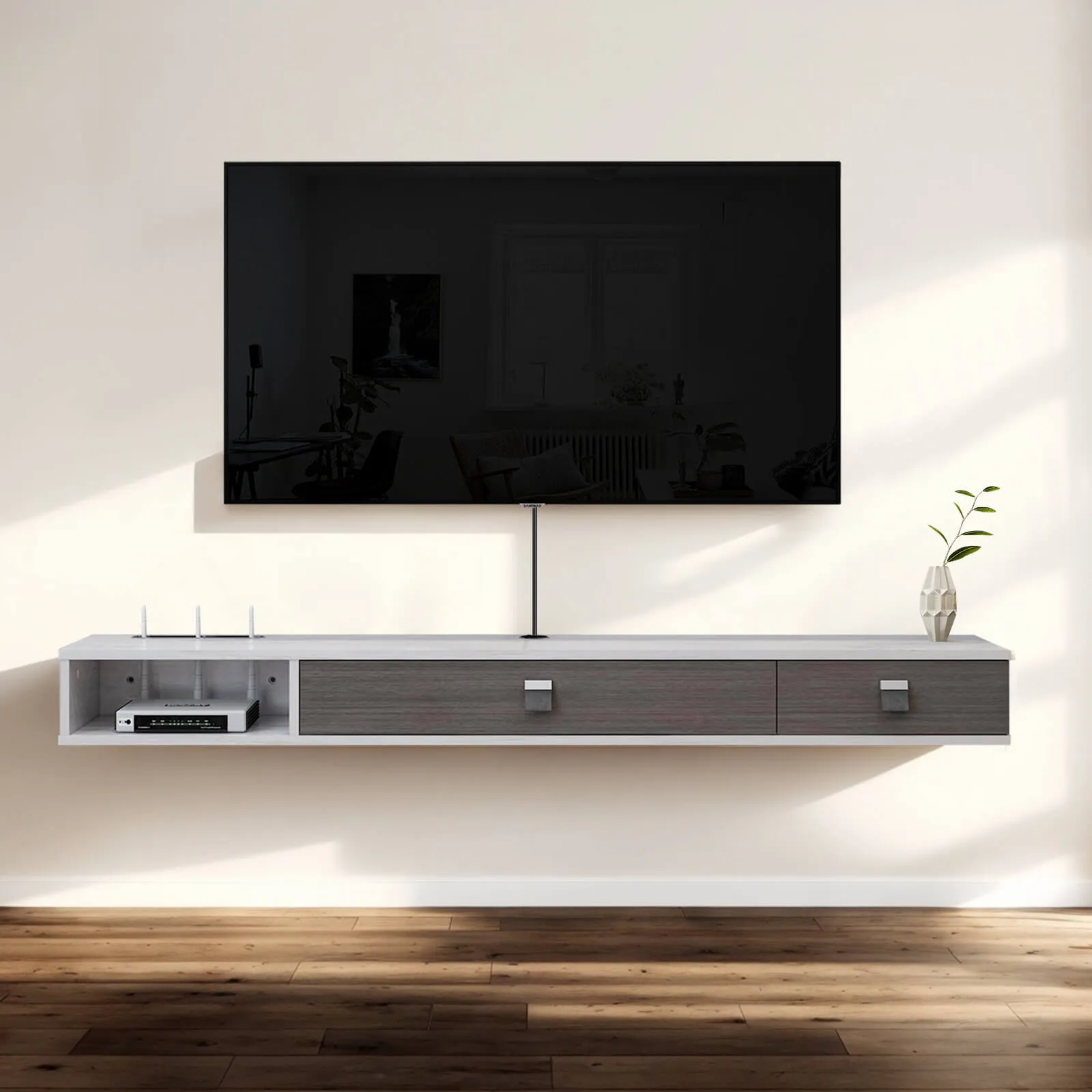 70" Dueta Floating TV Stand, Greyish White