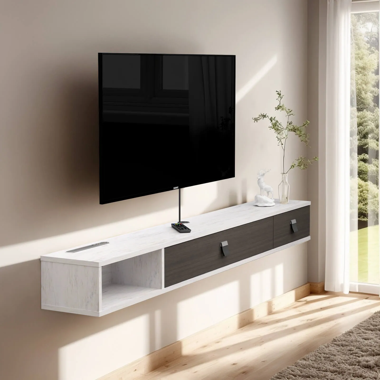 70" Dueta Floating TV Stand, Greyish White