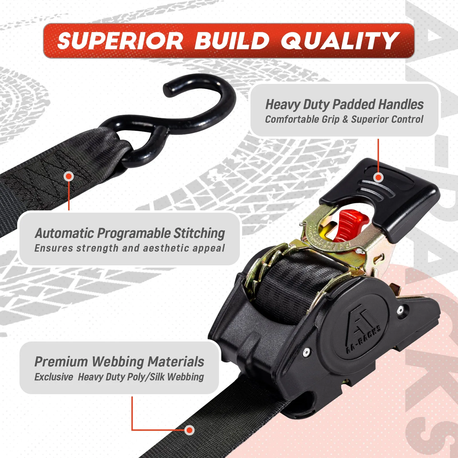 AA-Racks Heavy Duty Retractable Ratchet Straps (2 Pack) - 2 Inch x 9 Ft 3300lbs Break Strength, Tie Down Straps for Securing Cargo, Truck Rack Ratchet Strap Kit with S-Hooks