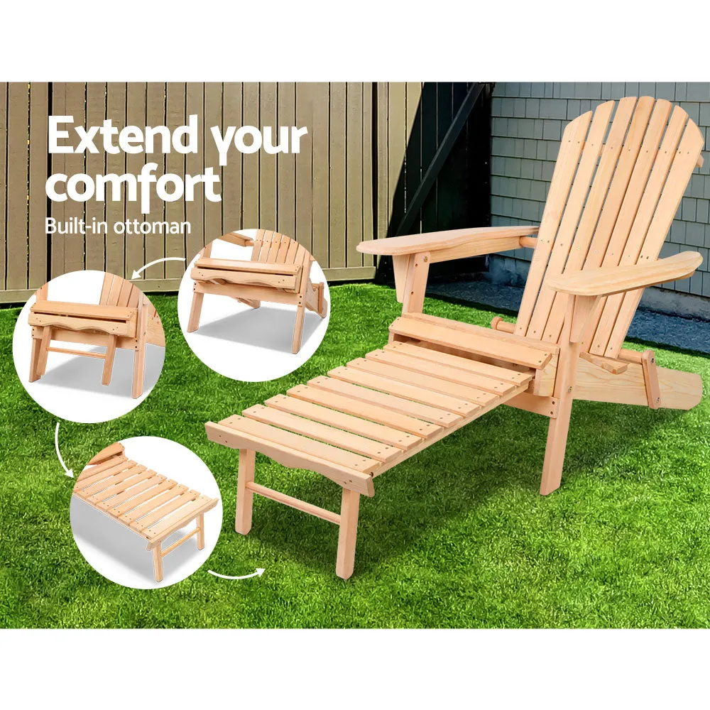 Adirondack Gardeon 3PC Outdoor Table and Chairs? Wooden Sun Lounge Beach Patio Natural