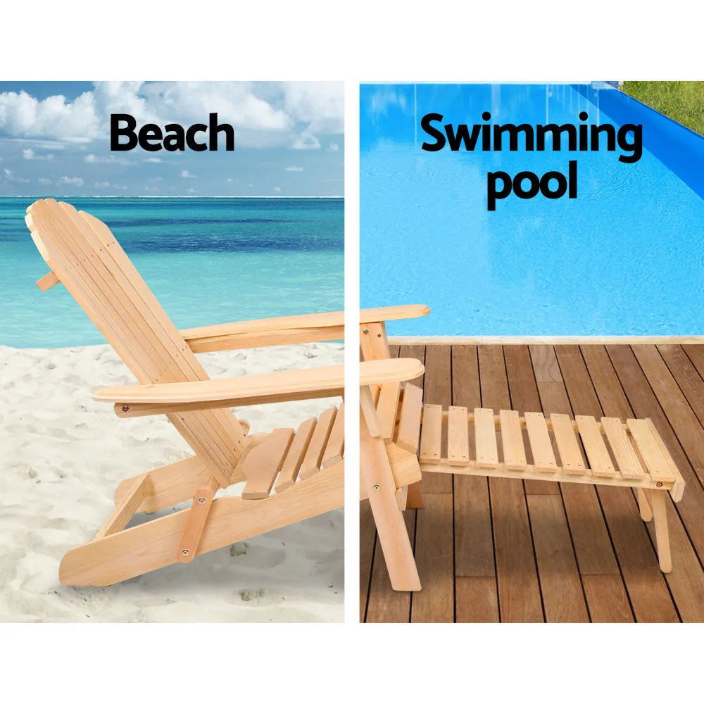 Adirondack Gardeon 3PC Outdoor Table and Chairs? Wooden Sun Lounge Beach Patio Natural