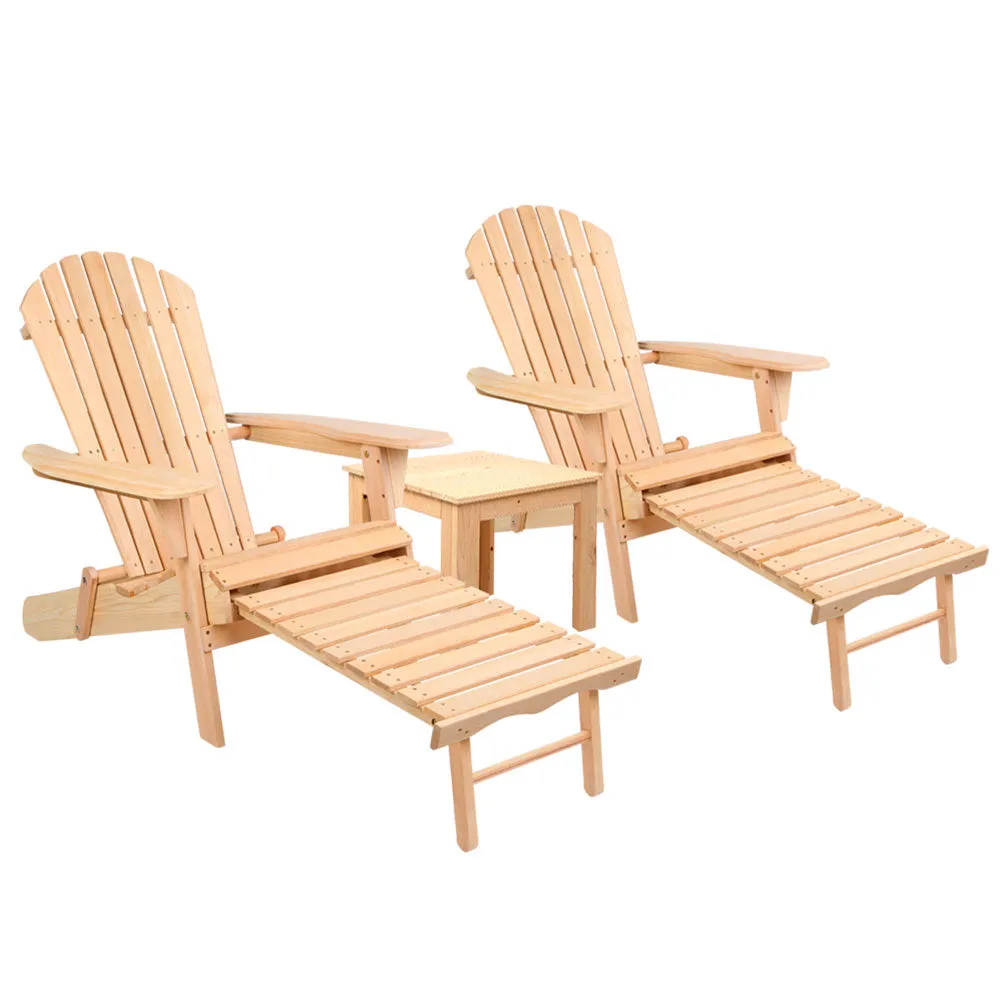 Adirondack Gardeon 3PC Outdoor Table and Chairs? Wooden Sun Lounge Beach Patio Natural