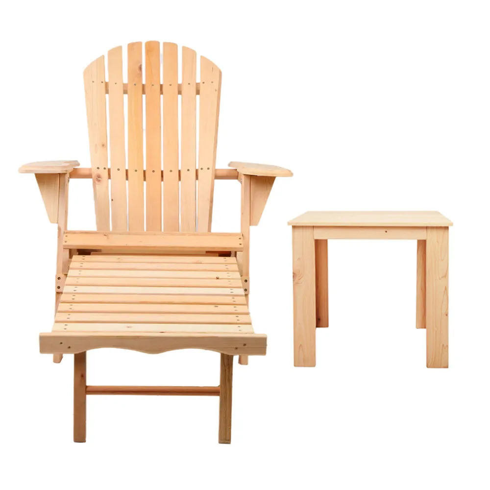 Adirondack Gardeon 3PC Outdoor Table and Chairs? Wooden Sun Lounge Beach Patio Natural