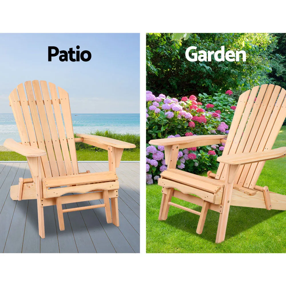 Adirondack Gardeon 3PC Outdoor Table and Chairs? Wooden Sun Lounge Beach Patio Natural