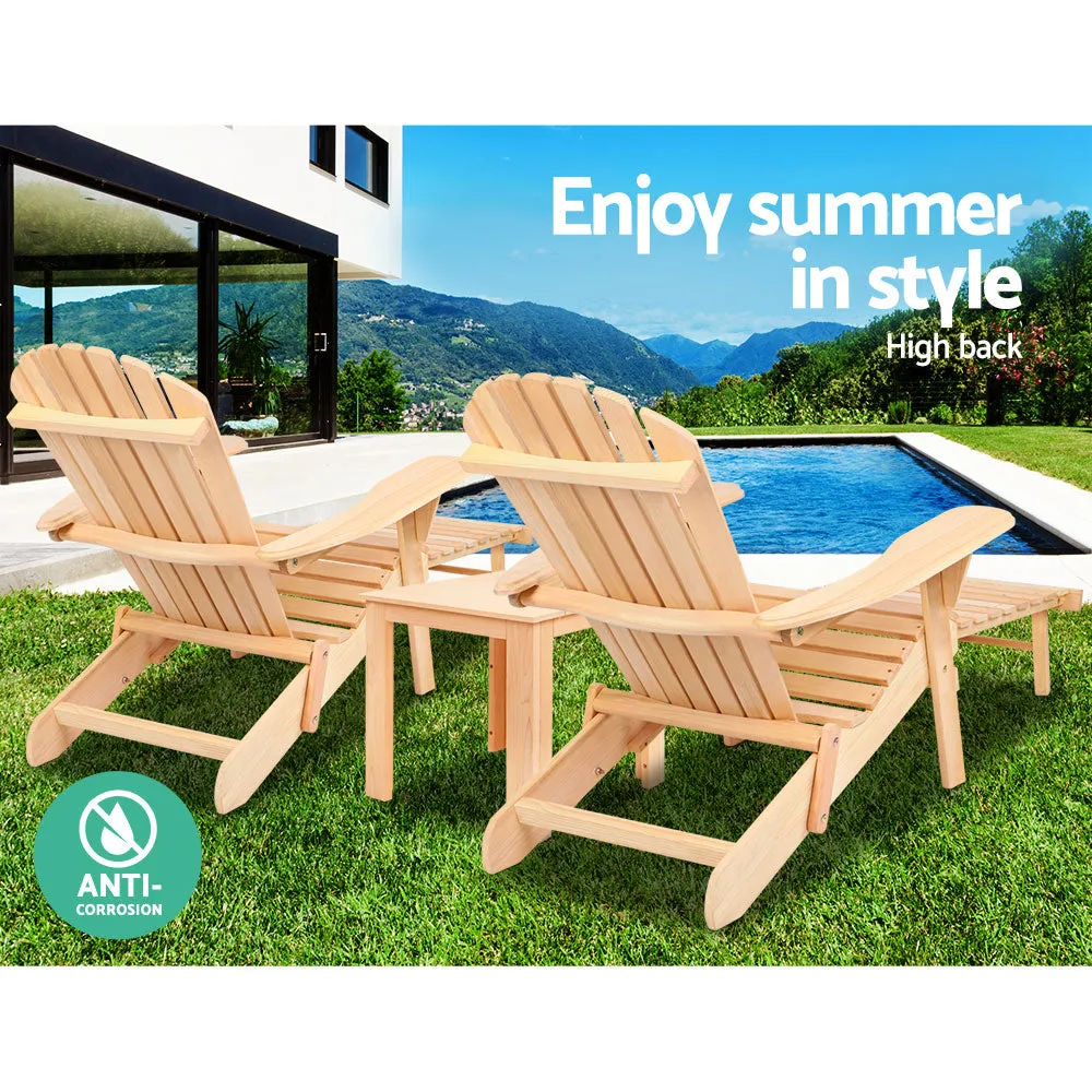 Adirondack Gardeon 3PC Outdoor Table and Chairs? Wooden Sun Lounge Beach Patio Natural