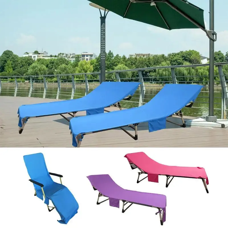 Beach Towels Portable Beach Pool Sun Lounge Chair Cover Bath Towel Bag 3 Pocket Patio Chaise Lounge Chair Covers Outdoor Towel