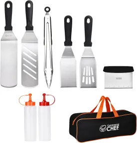Commercial Chef 9PC Griddle Accessories Kit  Flat Top Grill Accessories Hibachi Spatula Set for Weber and Blackstone Griddles, Breakfast Tools for Outdoor BBQ