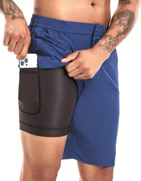 difficort Mens Swim Trunks with Compression Liner 9" Zipper Fly Bathing Suits Quick Dry Swimming Shorts with Zipper Pockets