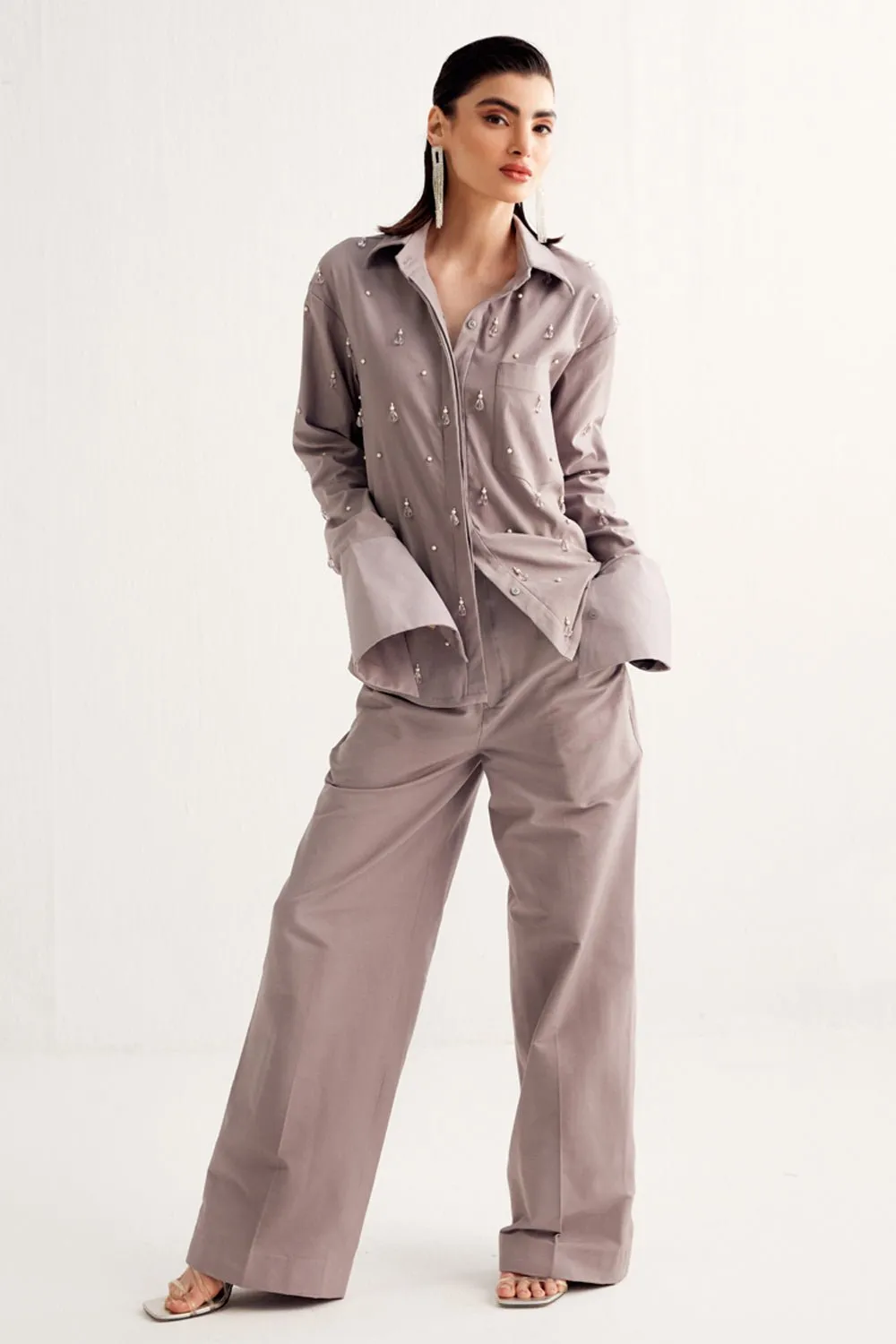 Dolphine Grey Embellished Co-ord Set