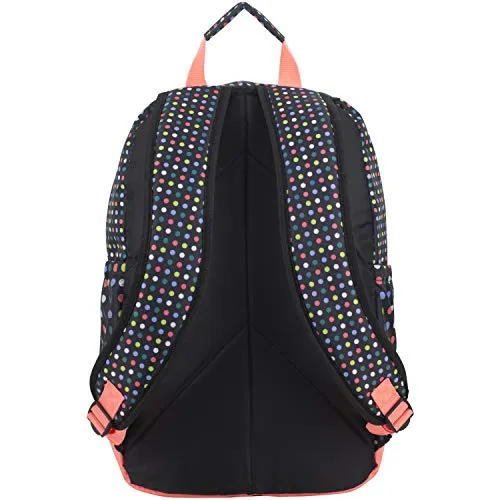 Eastsport Everyday Classic Backpack with Interior Tech Sleeve, Black/Peach Luster/Multi Color Dots