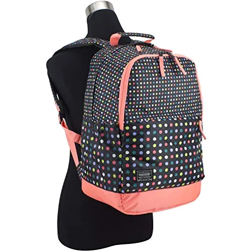 Eastsport Everyday Classic Backpack with Interior Tech Sleeve, Black/Peach Luster/Multi Color Dots