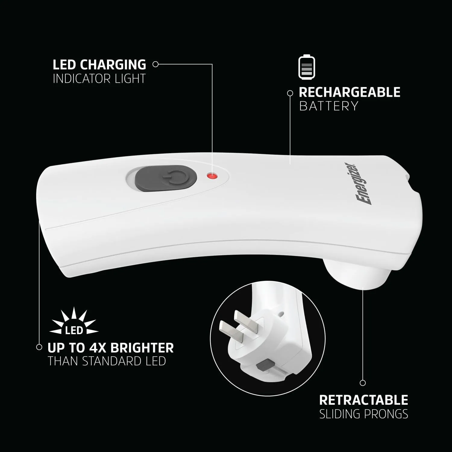 Energizer Weatheready Rechargeable Compact Handheld Light, Plug-In Rechargeable LED Light, Automatic Turn-On Emergency Flashlight, Built-In Rechargeable Battery Included, 3 Count