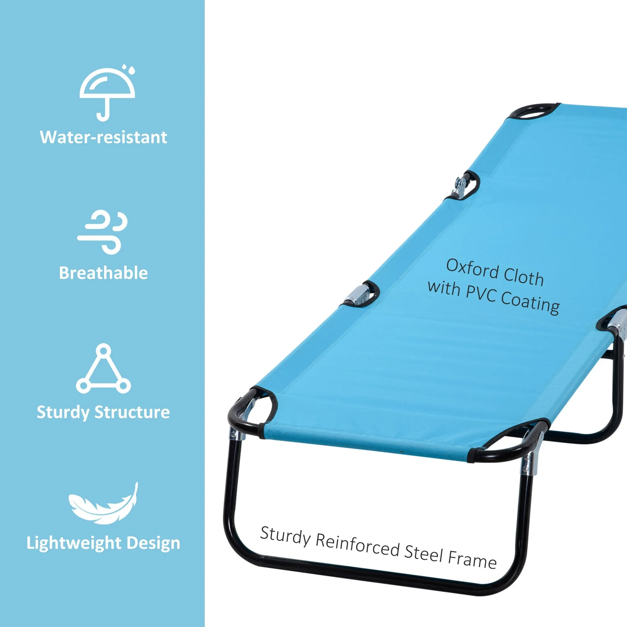 Foldable Sun Lounger Set of 2 with 5-Position Adjustable Backrest Outdoor Portable Recliner Chaise Lounge Chair with Breathable Mesh Fabric Sky Blue