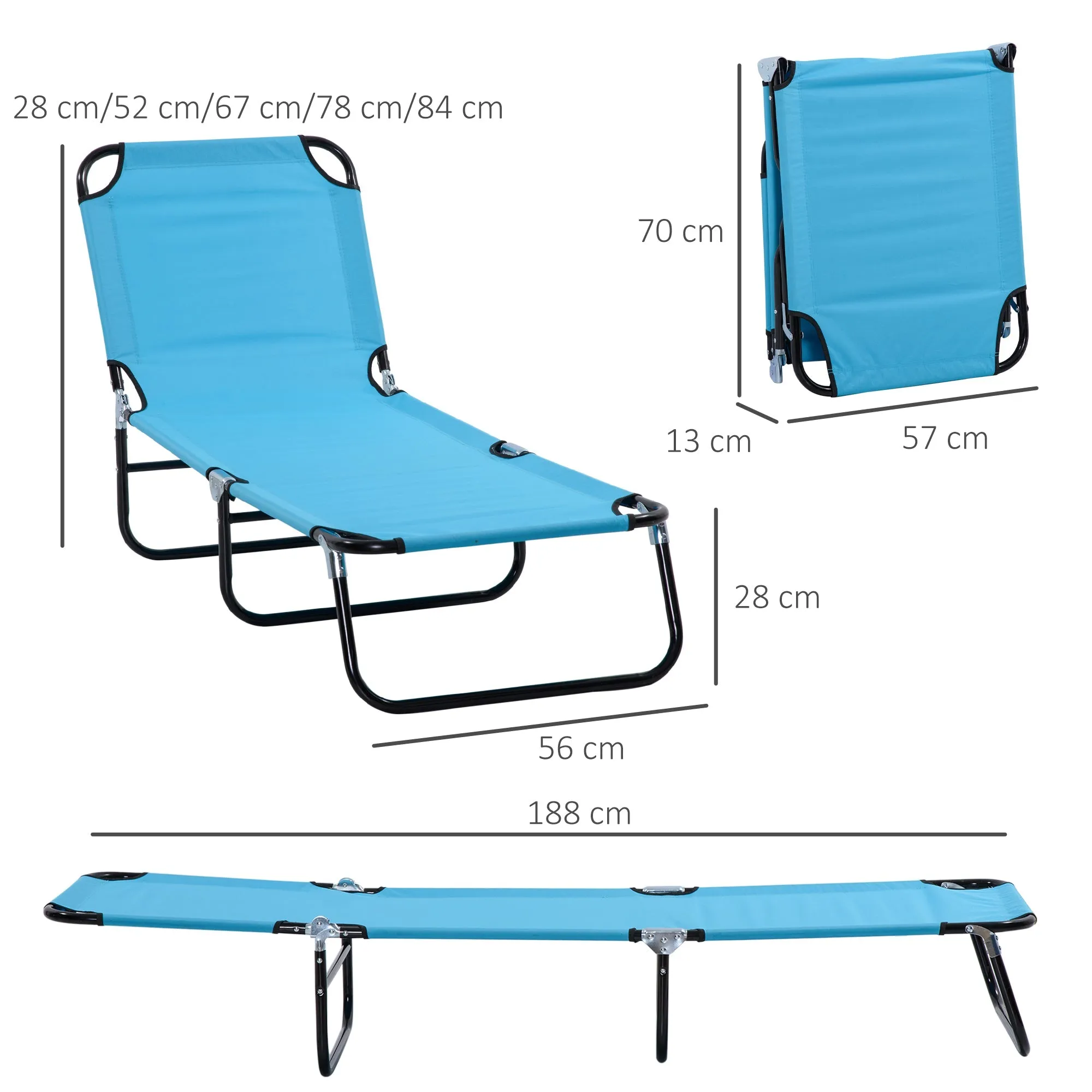 Foldable Sun Lounger Set of 2 with 5-Position Adjustable Backrest Outdoor Portable Recliner Chaise Lounge Chair with Breathable Mesh Fabric Sky Blue