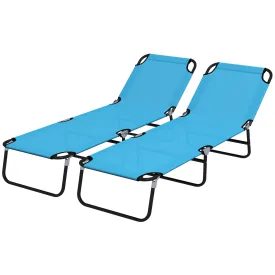 Foldable Sun Lounger Set of 2 with 5-Position Adjustable Backrest Outdoor Portable Recliner Chaise Lounge Chair with Breathable Mesh Fabric Sky Blue