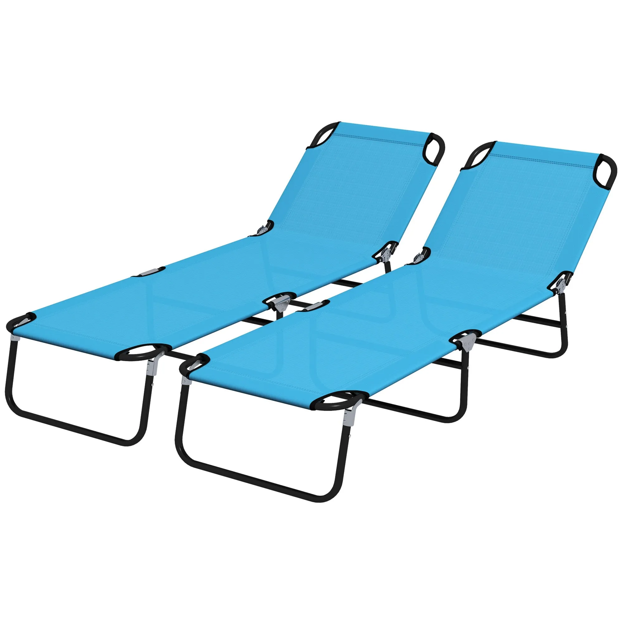 Foldable Sun Lounger Set of 2 with 5-Position Adjustable Backrest Outdoor Portable Recliner Chaise Lounge Chair with Breathable Mesh Fabric Sky Blue