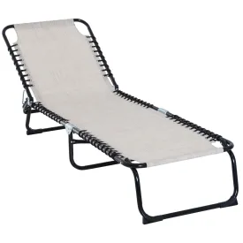 Folding Chaise Lounge Chair Reclining Garden Sun Lounger with 4-Position Adjustable Backrest for Patio Deck and Poolside Cream White