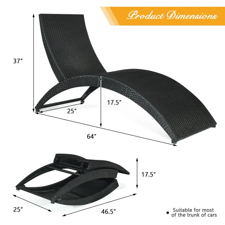 Folding Patio Rattan Portable Lounge Chair Chaise with Cushion/Beige