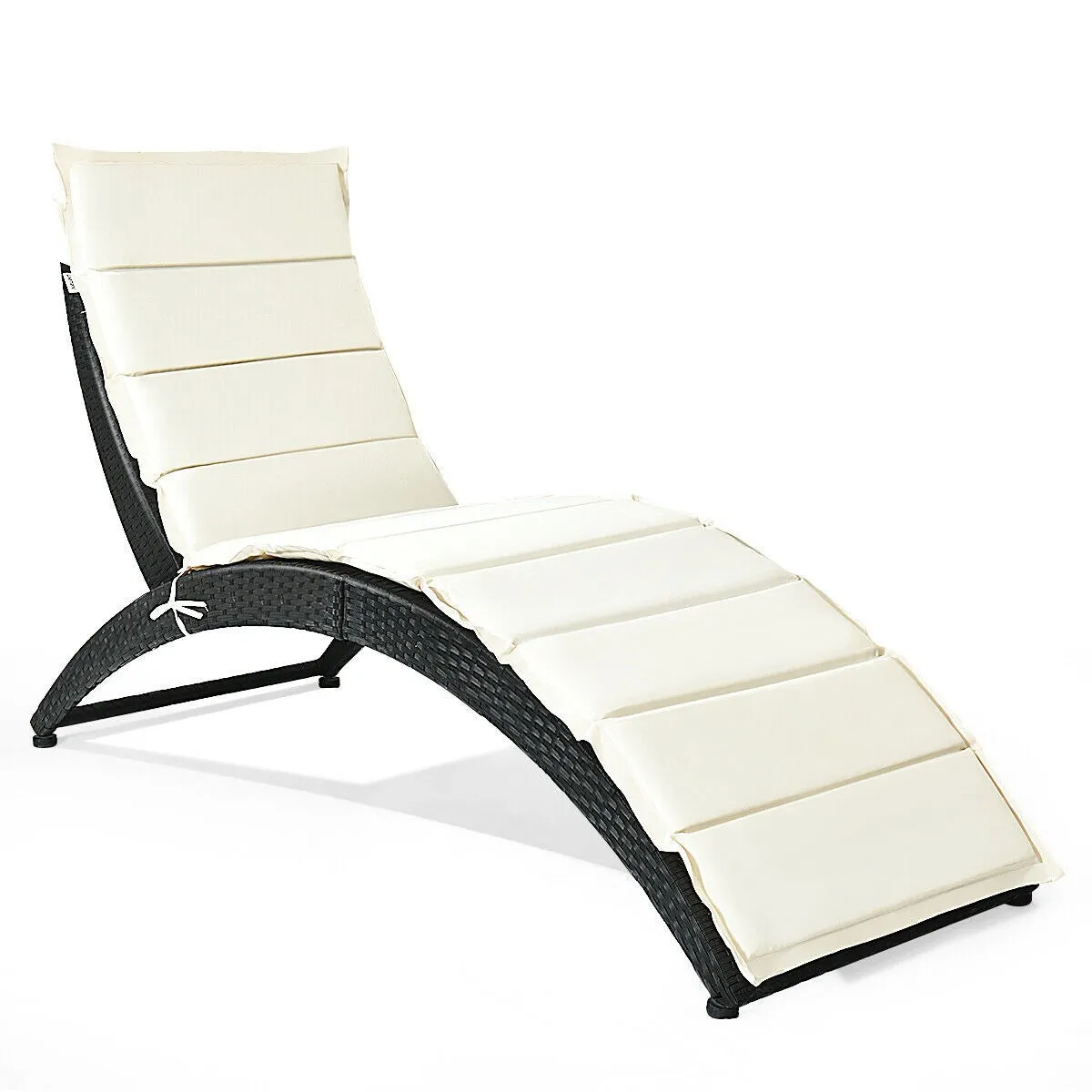 Folding Patio Rattan Portable Lounge Chair Chaise with Cushion/Beige