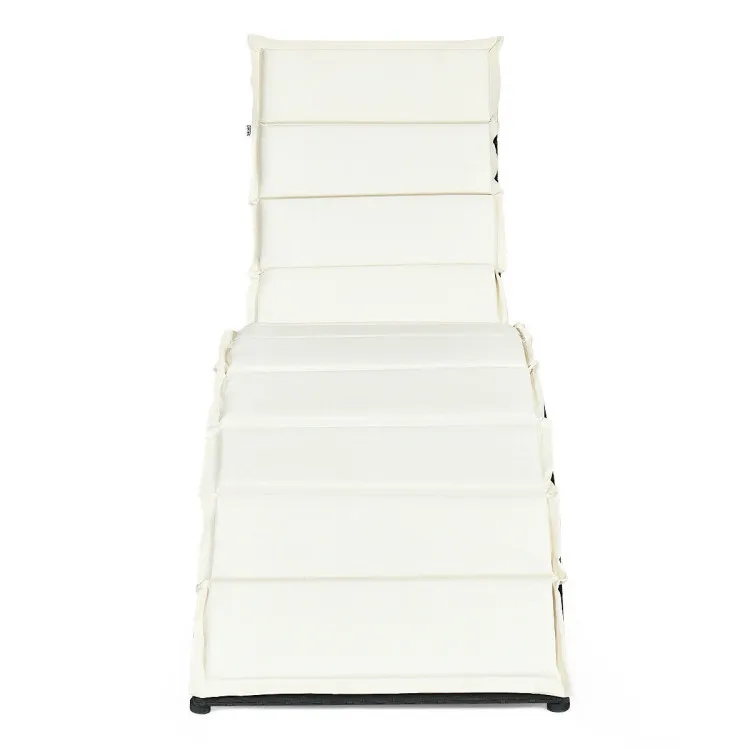 Folding Patio Rattan Portable Lounge Chair Chaise with Cushion/Beige