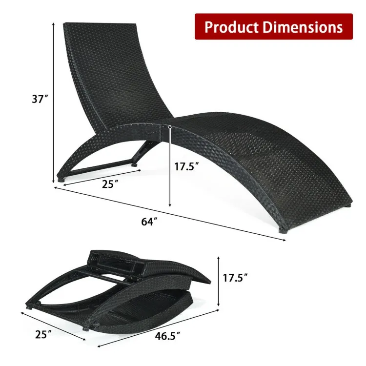 Folding Patio Rattan Portable Lounge Chair Chaise with Cushion/Red