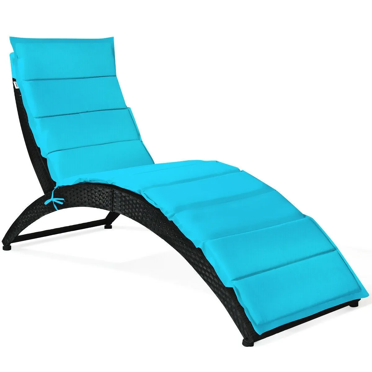 Folding Patio Rattan Portable Lounge Chair Chaise with Cushion/Turquoise