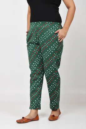 Green Bandhani Lycra Stretch Pants